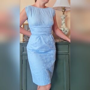 Blue Vintage 1960's Hand Sewn Fitten Cotton Floral Dress size XS